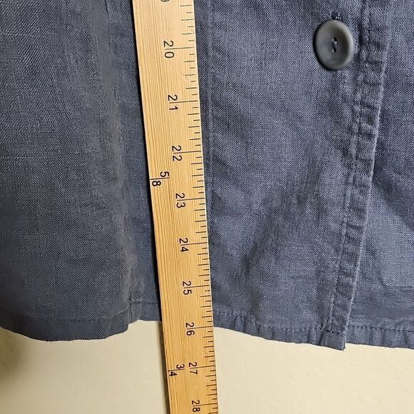 Flax Small Linen Blue Gray Button-Up Jacket With Pockets - Picture 6 of 7